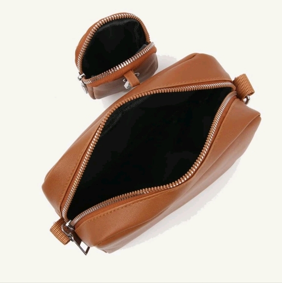 Brown Quilted Square Purse with Coin Purse - Picture 4 of 8